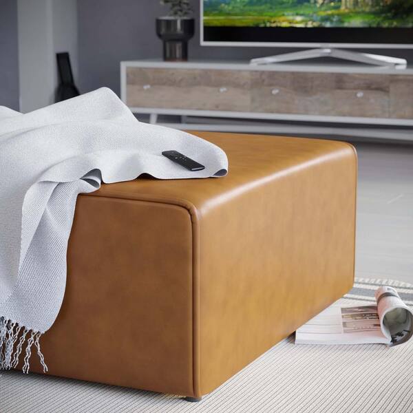 Modway Mingle 37 In Tan Faux Leather, Faux Leather Ottoman Cover