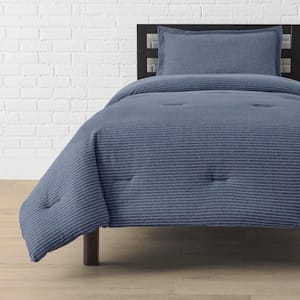 3-Piece Midnight Blue Stripe Jersey Knit Full/Queen Comforter Set