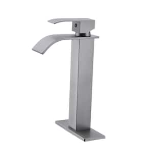 Single Hole Single-Handle High-Arc Bathroom Faucet with Waterfall Spout in Brushed Nickel