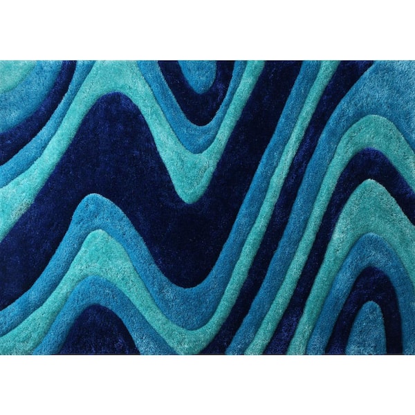 3D Shaggy Mixed Blue 5 ft. x 7 ft. Hand Tufted Area Rug