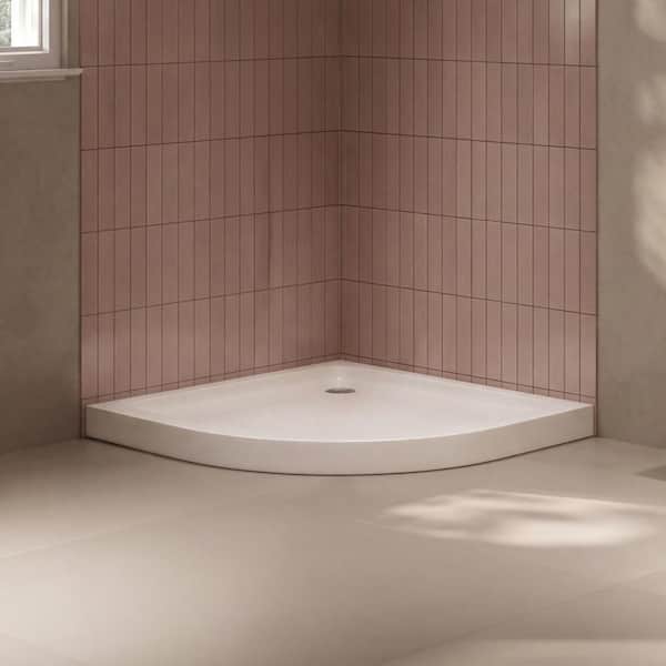 Breeze 36 in. L x 36 in. W Corner Round Acrylic Shower Pan Base with Corner Drain in White