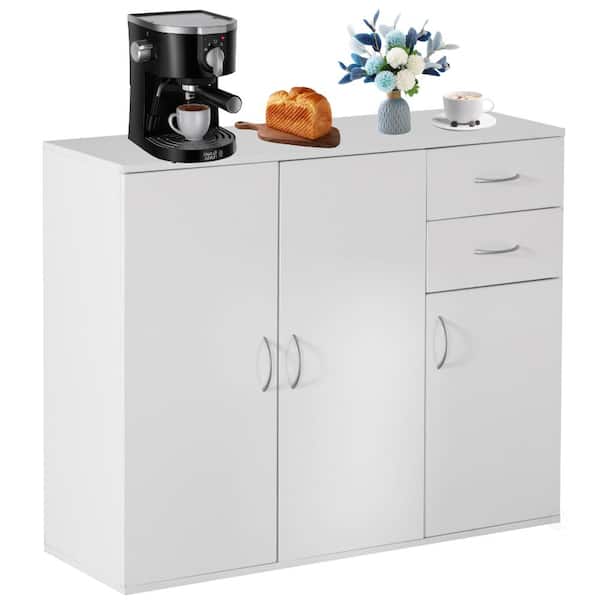 33-Inch White Sideboard Buffet Cabinet with Storage, Spacious Table Top, Large Drawers, and Adjustable Shelf