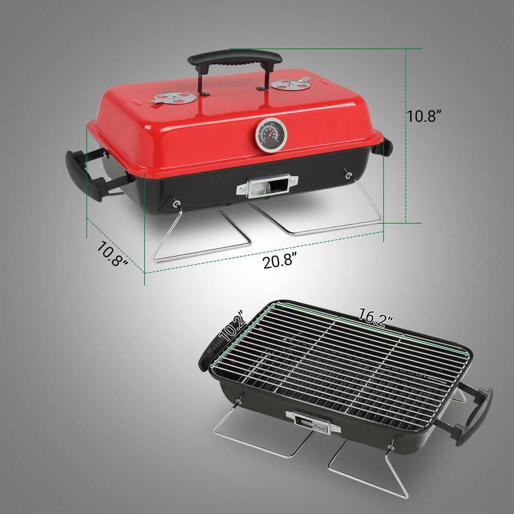 Red and Black Portable Cast Iron Charcoal Grill