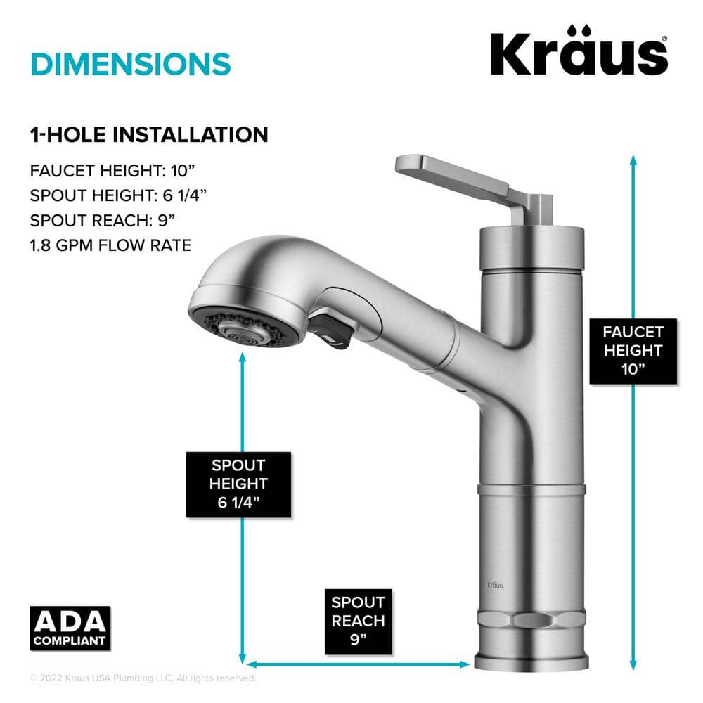 Spot-Free Stainless Steel Pull-Out Single Handle Kitchen Faucet
