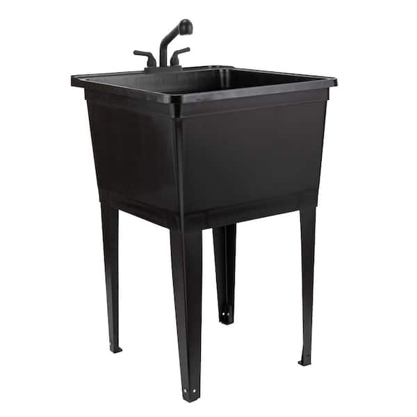 Basic 21 gal. 24.75 in. D x 22.88 in. W Freestanding Laundry/ Utility Sink Black With Black Pull Out Faucet