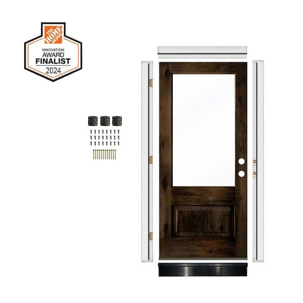 DIY 36 in. x 80 in. Knotty Alder LeftHand 3/4 Lite Clear Glass Black Stain Wood Front Door Kit w/ Quick Assemble Jamb