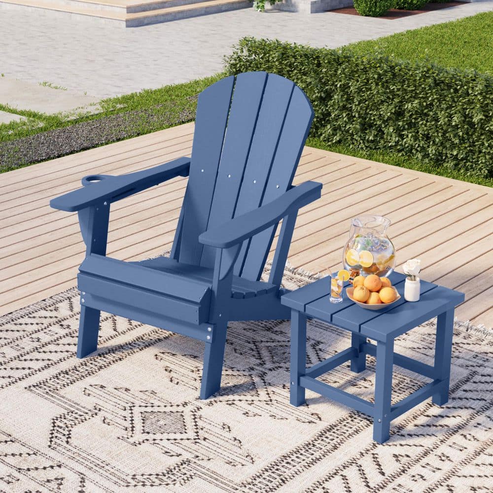 Navy Foldable HDPE Adirondack Chair with Cup Holder(1-Pack) HD-E01