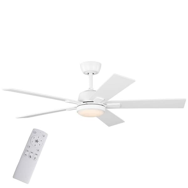 Verano 52 in. Matte White Downrod Standard Ceiling Fan with 5-Blades, White Adjustable LED Light, DC Motor, and Remote