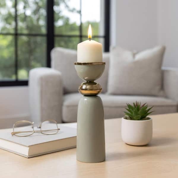 Liv & Skye Green 13 in. Metal Novelty Boho Curvy Taper Candle Holder