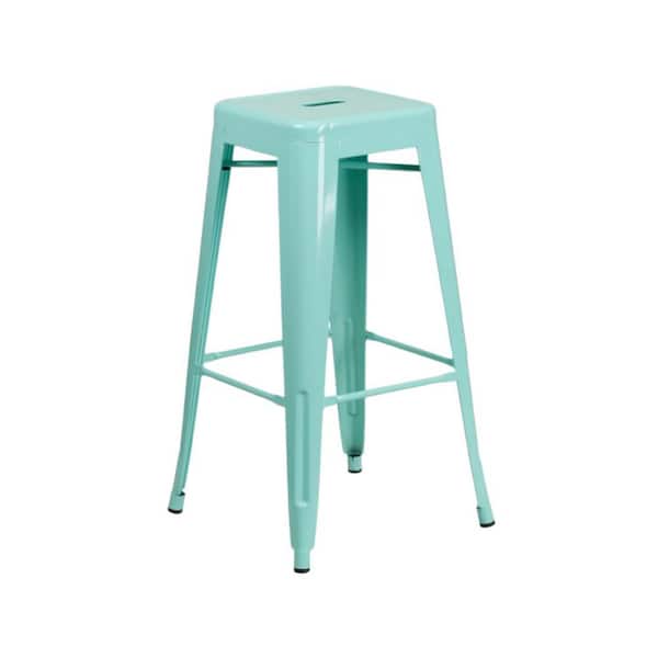Afoxsos 12 in. W x 12 in. D x 30 in. H Mint Green Metal Outdoor Bar Stool Commercial Grade Backless Bar Chair