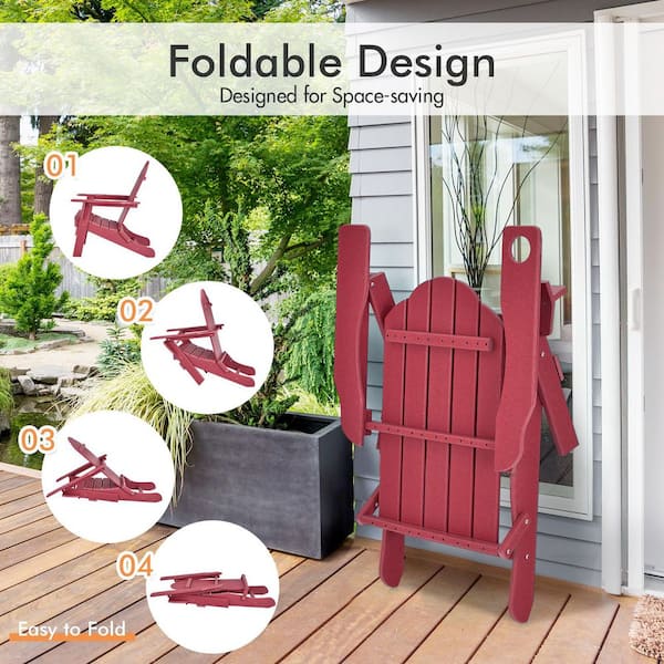 Red Foldable Plastic Adirondack Chair with Built-in Cup Holder (1-Pack)