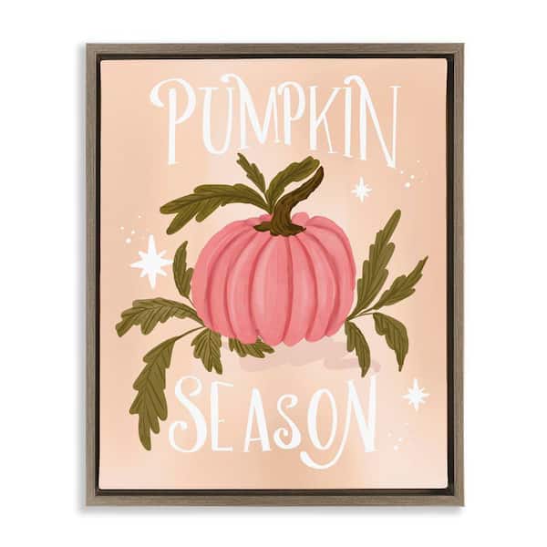 Stupell Industries Pumpkin Season with Leaves by Isabela Schielke Brown Floater Frame Nature Graphic Art Print 31 in. x 25 in.