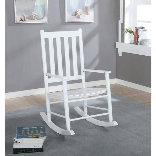 Coaster Home Furnishings White Wooden Slat Back Rocking Chair