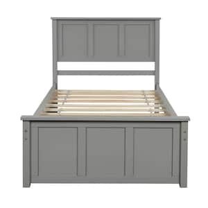 Home 42.7 in. W Gray Twin Size Pine Platform Bed with 2 Drawers with Wheels