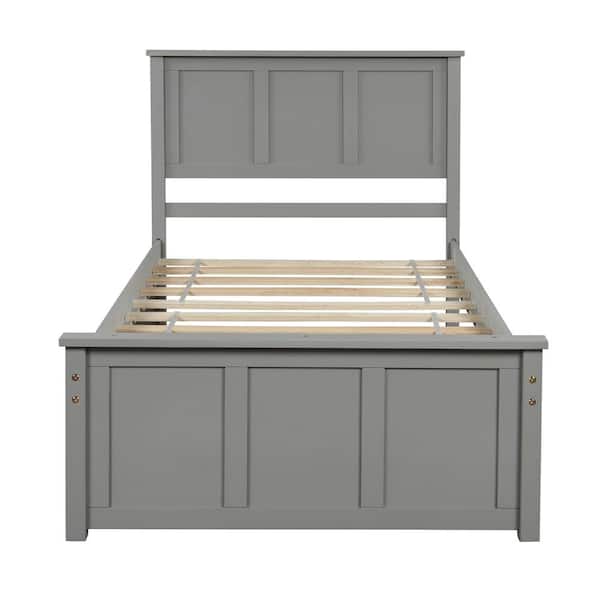 Unbranded Home 42.7 in. W Gray Twin Size Pine Platform Bed with 2 Drawers with Wheels