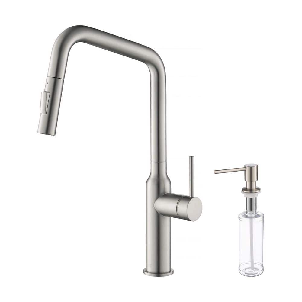 17 in. H 1.8 GPM Pull Down Sprayer Kitchen Faucet with 360° Spout Swivel, Soap Dispenser in Brushed Nickel price history on PriceWatchPro