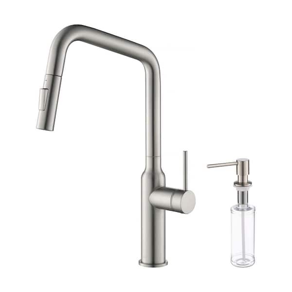 17 in. H 1.8 GPM Pull Down Sprayer Kitchen Faucet with 360° Spout Swivel, Soap Dispenser in Brushed Nickel