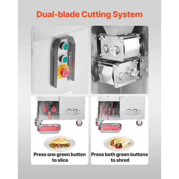 1100-Watt Meat Cutter 1102 lbs./h Commercial Meat Slicer in Stainless Steel, 5 mm Thickness Detachable Blades, Electric