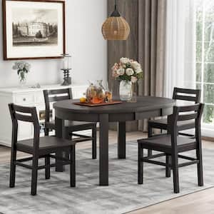 5-Piece Espresso Extendable Wood Top Round Dining Set with 4 Dining Chairs, Storage Drawers and 16 in. Removable Leaf