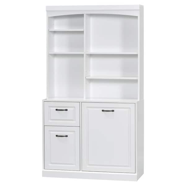 39.30 in. D x 16.50 in. W × 70.90 in. H White Bathroom Storage Cabinet Pantry with Tilt-Out Hamper-Drawers