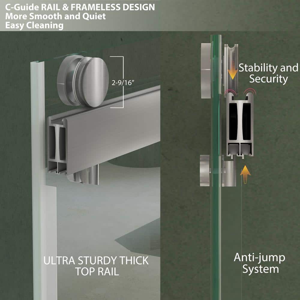Brushed Silver Frameless Double Sliding Shower Door with Clear Tempered Glass