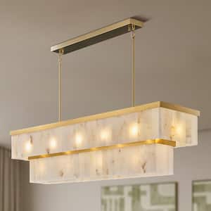 54 in. 16-Light Gold Modern Chandelier, Round Chandelier w/ Alabaster Shade for Dining Room, Living Room, Kitchen Island