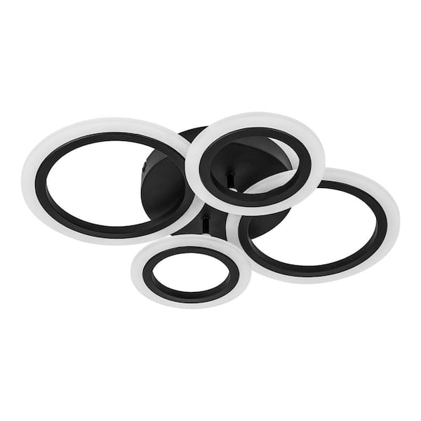 YANSUN 17 in. Modern 4-Ring Integrated LED Flush Mount Ceiling Light in Black for Kitchen, Living Room, Bedroom Laundry Room