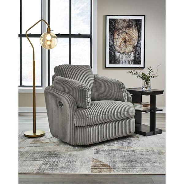Tie-Breaker Gray Polyester Swivel Glider Rocker Recliner with Storage