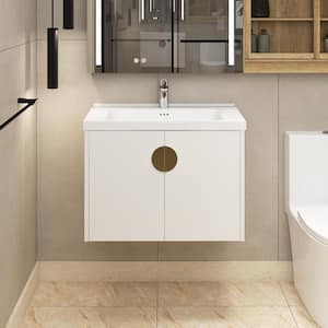 28 in. W x 18.5 in. D x 21 in. H Floating Bath Vanity in Glossy White with White Ceramic Basin