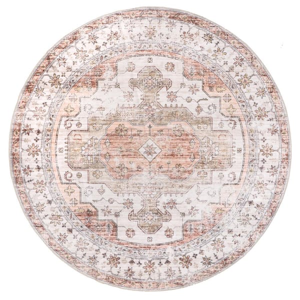 nuLOOM Banks Machine Washable Beige 6 ft. Persian Round Rug