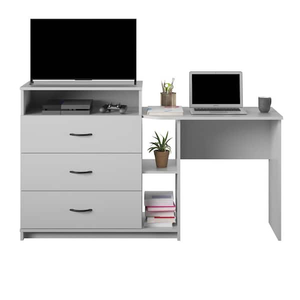Ameriwood Home Sonnet 3-Drawer Dove Gray Media Dresser and Desk (34.69 in.  H x 59.21 in. W x 17.72 in. D) HD00134 - The Home Depot