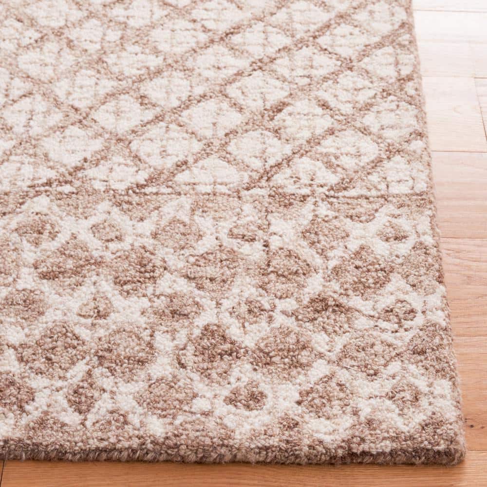 Ivory and Brown Abstract Hand-Tufted Wool Area Rug, 8' x 10'