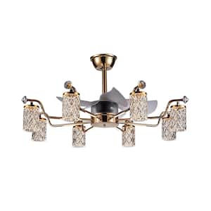 35in. 8-Light Gold Fandelier with Light and Remote, Indoor Modern luxury LED Chandelier Ceiling Fan for Bedroom