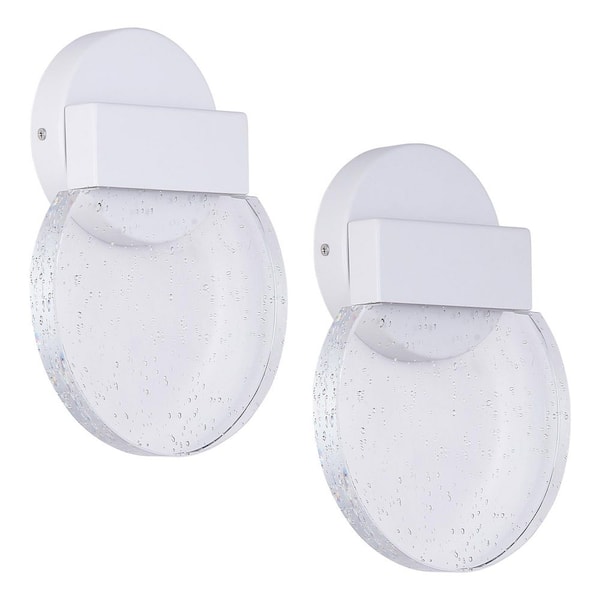 Crystal Series 1-Light White LED Wall Sconce with Up-Down Lighting and Sparkle Design (2-Pack)