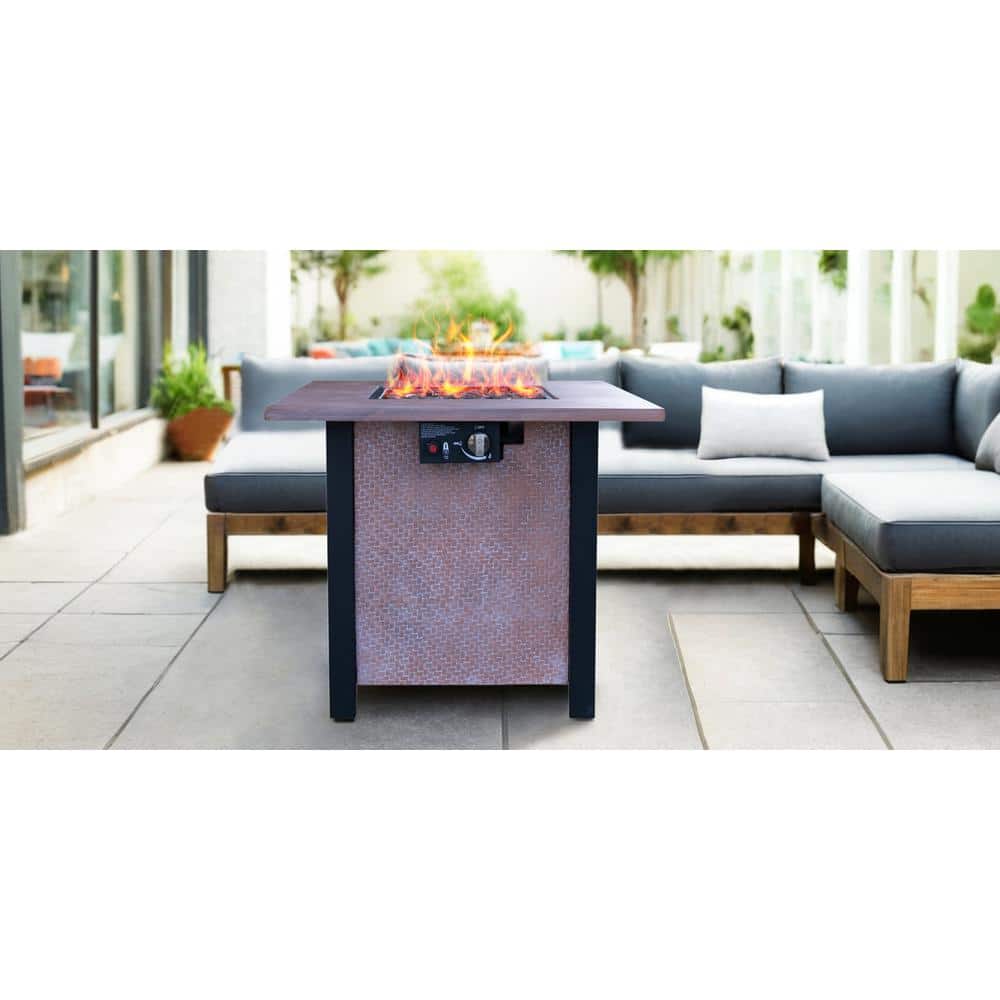 25 in. Height 28 in. Width Square Outdoor Fire Pit Table with 50000BTU Outp