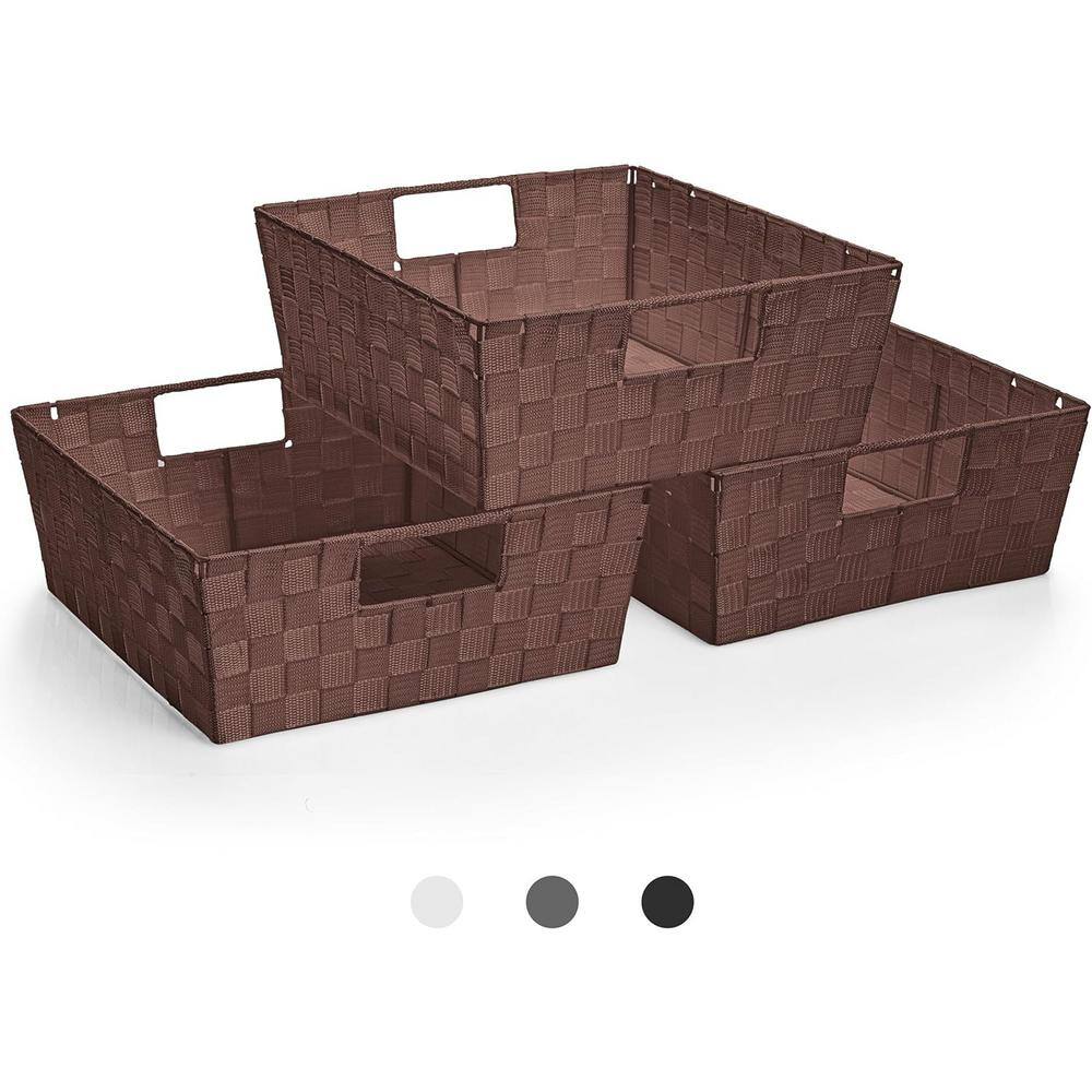 X-Large Storage Baskets for Organizing, Linen Closet Storage, Brown 15 in. x 6 in Plastic Decorative Baskets Set of 3