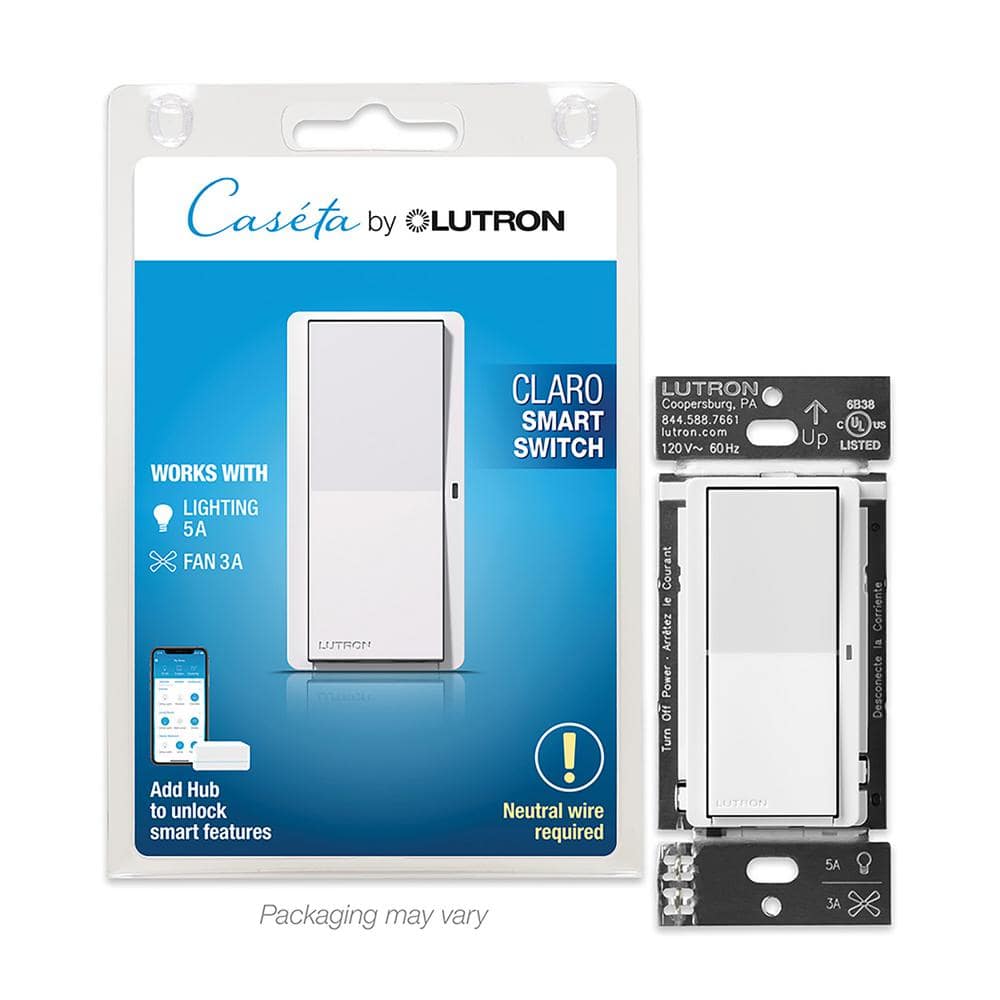 Lutron Claro Smart Switch for Caseta, On/Off Control of Lights/Fans,  5-Amp/Neutral Wire Required, White (DVRF-5NS-WH-R) DVRF-5NS-WH-R - The Home  Depot