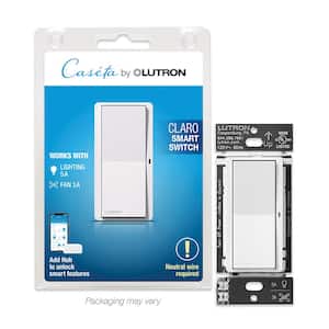 Claro Smart Switch for Caseta, On/Off Control of Lights/Fans, 5-Amp/Neutral Wire Required, White (DVRF-5NS-WH-R)