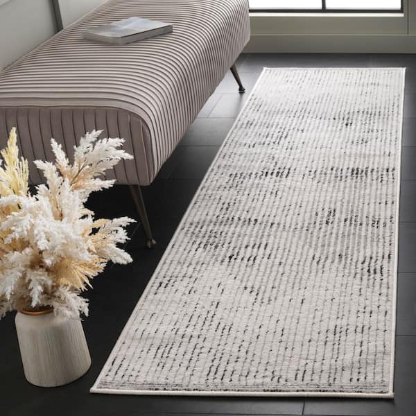 Temple 2 ft. x 8 ft. Ivory/Gray Distressed Striped Runner Rug