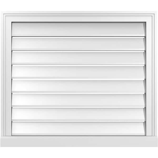 Ekena Millwork 30 in. x 26 in. Vertical Surface Mount PVC Gable Vent: Functional with Brickmould Sill Frame