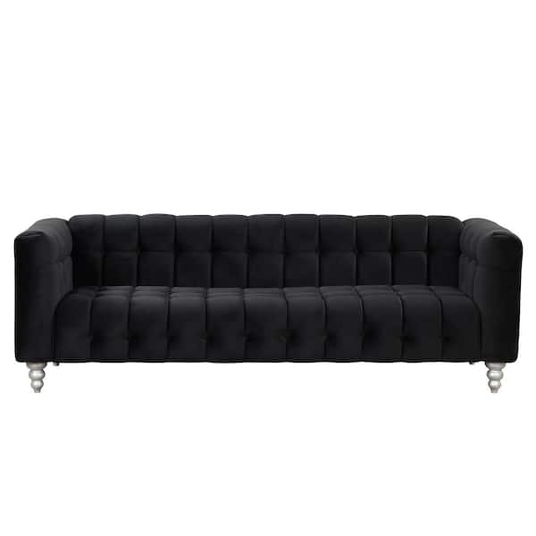 Polibi 89 in. Square Arm Polyester Rectangle Sofa with Solid Wood Legs in Black