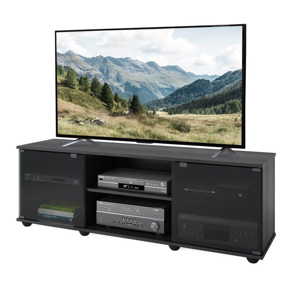 Ravenwood Black 63" TV Stand with Glass Doors