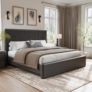 Eastbrook Modern Black Acacia Solid Wood Frame Fluted King Panel Bed