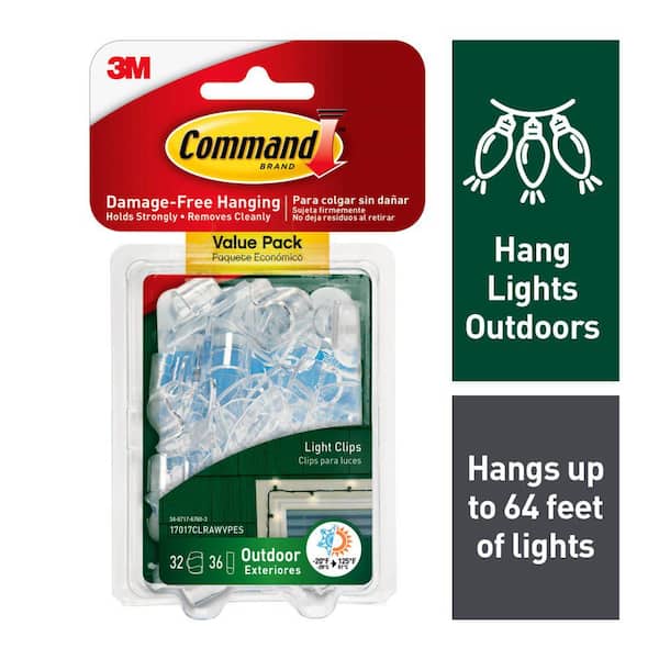 Command Small Clear Outdoor Light Clips Value Pack (32 Hooks, 36 Water Resistant Strips)