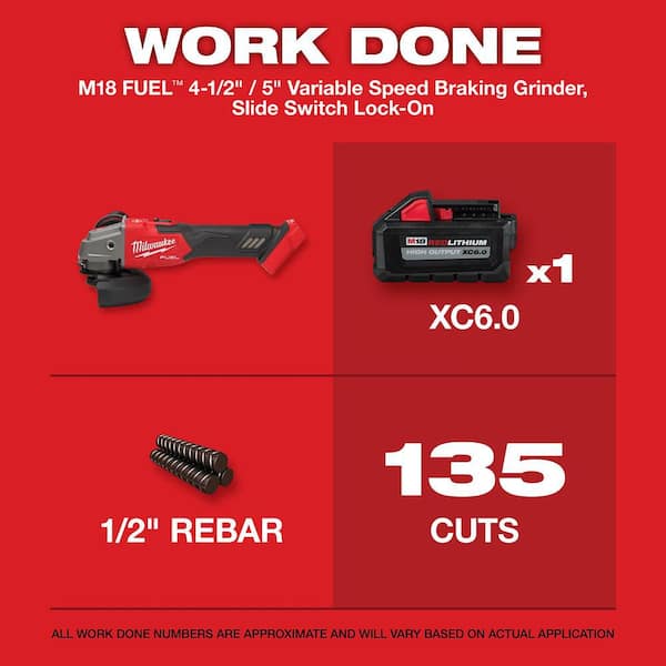 M18 FUEL 18V Lithium-Ion Brushless Cordless 4-1/2 in./5 in. Grinder with Variable Speed & Slide Switch w/ Impact Driver