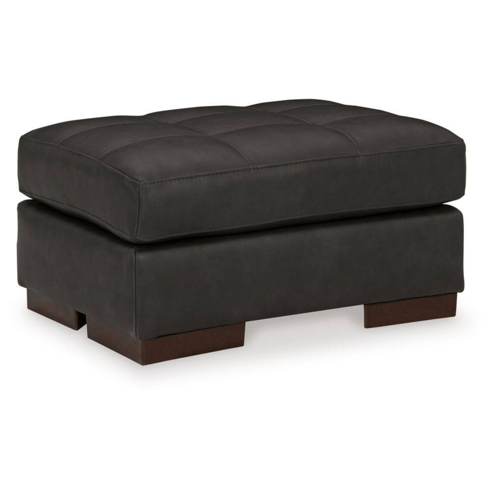 Three-quarter view of Luigi black leather rectangle cocktail medium ottoman