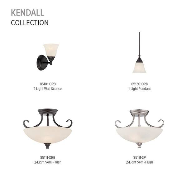 Designers Fountain - Kendall 15.5 in. 2-Light Satin Platinum Transitional Entryway Semi-Flush Mount with Alabaster Glass Shade