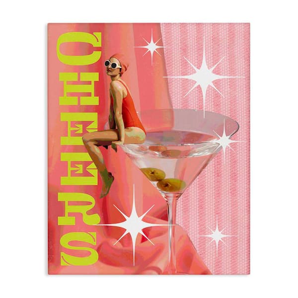 Stupell Industries Cheers Retro Drink and Swimmer by Daphne Polselli Unframed Food Graphic Art Print 30 in. x 24 in.