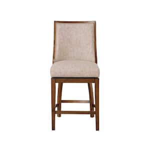 Katherine 24 in. Walnut High Back Wood 40.74 in. Swivel Counter Stool with Fabric Seat