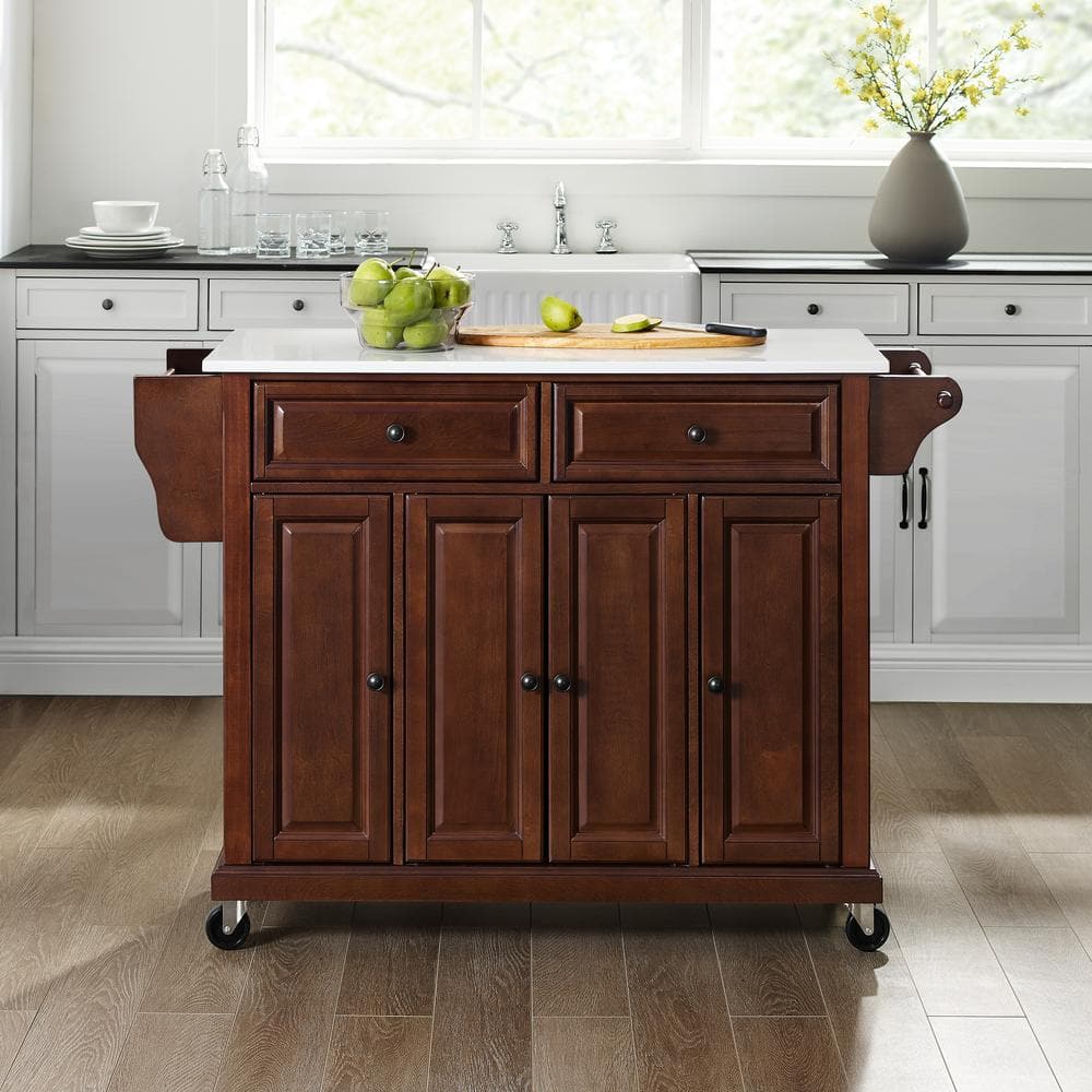 Granite Top Mahogany Kitchen Cart with Built-In Spice Rack